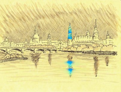 "Breath of Life/Dresden" as seen from the Marienbrücke on the River Elbe. Artist’s sketch © Stuart Williams 2012