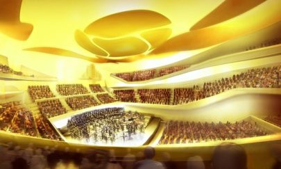 A computer-generated image of inside the Philharmonie de Paris