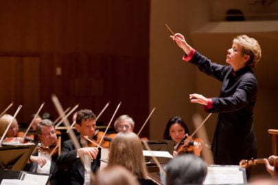 Marin Alsop conducts the Baltimore Symphony Orchestra during a dress rehearsal, 11/11/10. Photo by Chris Lee